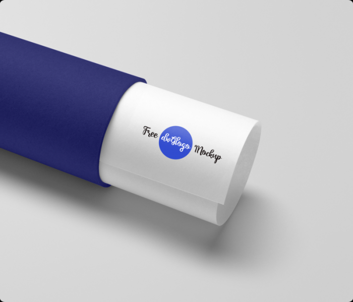 Paper Tube Blue Logo Free Mockup