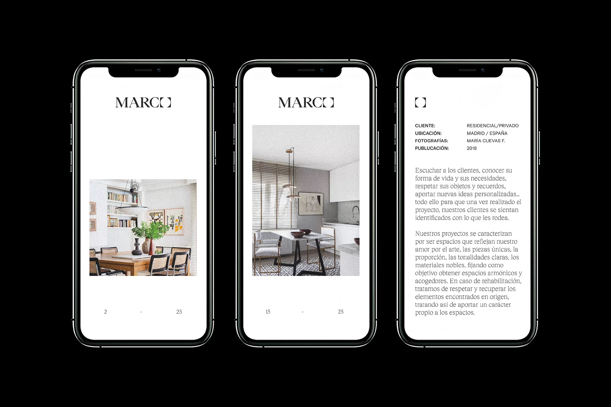 fagerström focus on space and contrast with their sophisticated identity for Eva Marco Estudio