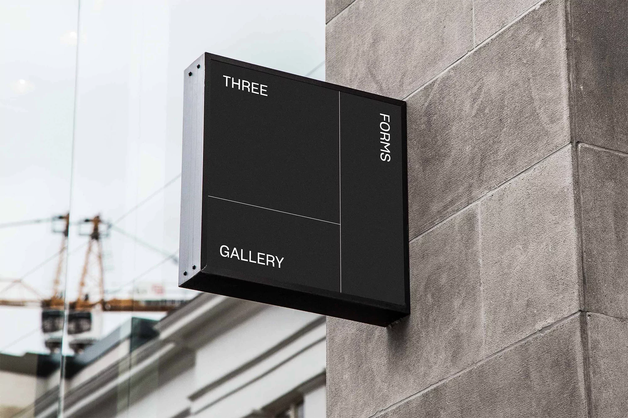 Narrate’s sculptural identity for Three Forms Gallery explores subtlety and negative space