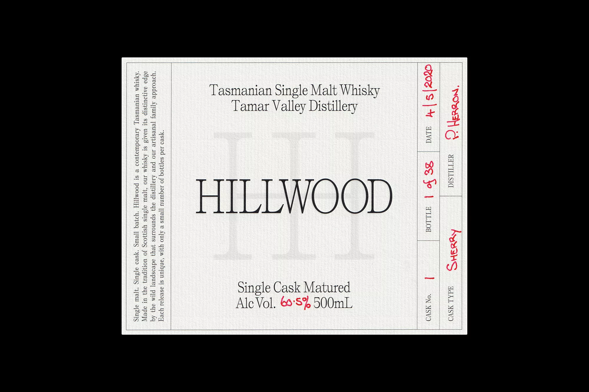 Never Now produces an elegant typographic identity for small-batch Australian whisky Hillwood