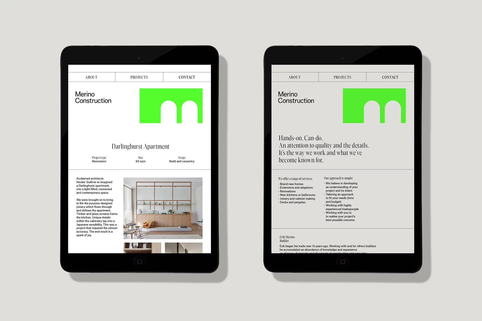 Accompany's identity for Merino ties together the building company's two distinct services